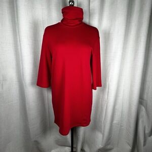NEW! Zara Women's Small Red 3/4 Sleeve A-Line Dress Turtleneck Holiday Christmas